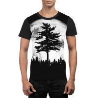 Retro Full Moon & Minimalist Pine Tree Vintage Graphic Pullover Hoodie Graphic T-shirt | Artistshot