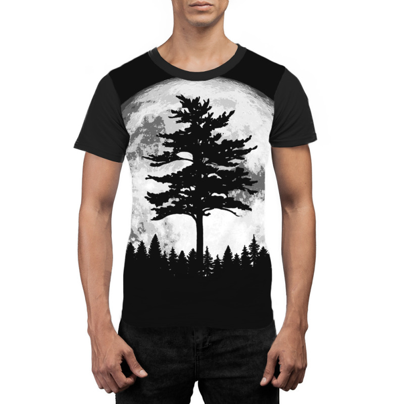 Retro Full Moon & Minimalist Pine Tree Vintage Graphic Pullover Hoodie Graphic T-shirt | Artistshot