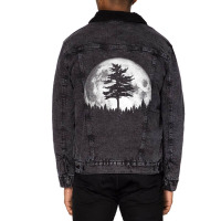 Retro Full Moon & Minimalist Pine Tree Vintage Graphic Pullover Hoodie Unisex Sherpa-lined Denim Jacket | Artistshot