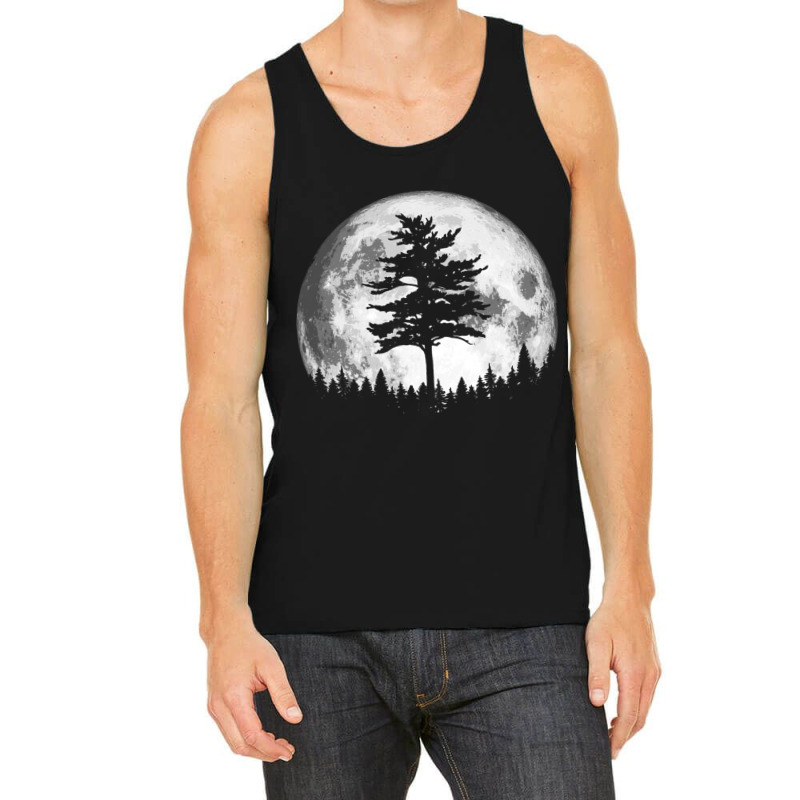 Retro Full Moon & Minimalist Pine Tree Vintage Graphic Pullover Hoodie Tank Top | Artistshot