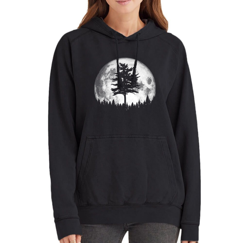 Retro Full Moon & Minimalist Pine Tree Vintage Graphic Pullover Hoodie Vintage Hoodie | Artistshot