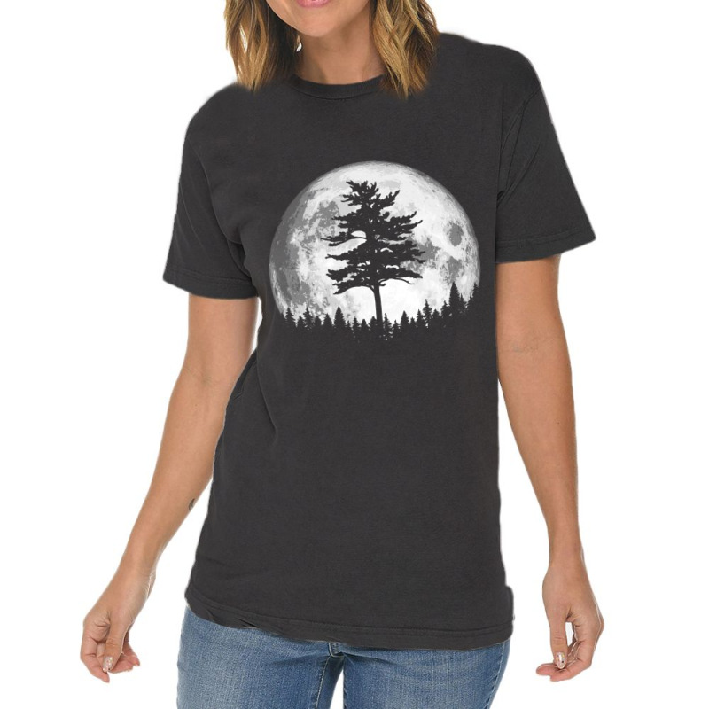 Retro Full Moon & Minimalist Pine Tree Vintage Graphic Pullover Hoodie Vintage T-shirt | Artistshot