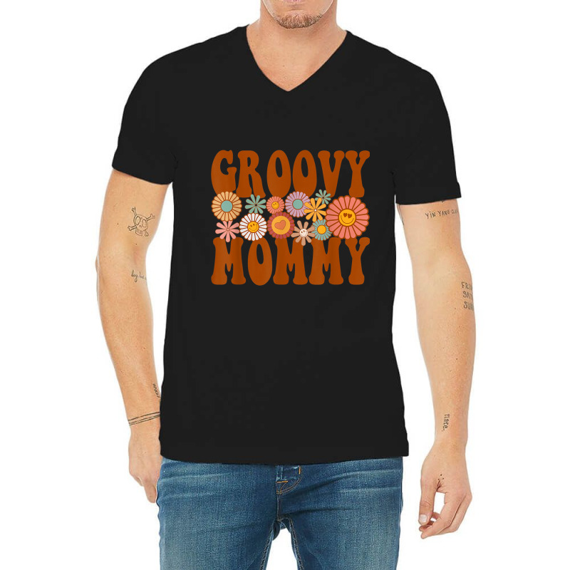 Retro Groovy Mommy Matching Family 1st Birthday Party V-neck Tee | Artistshot