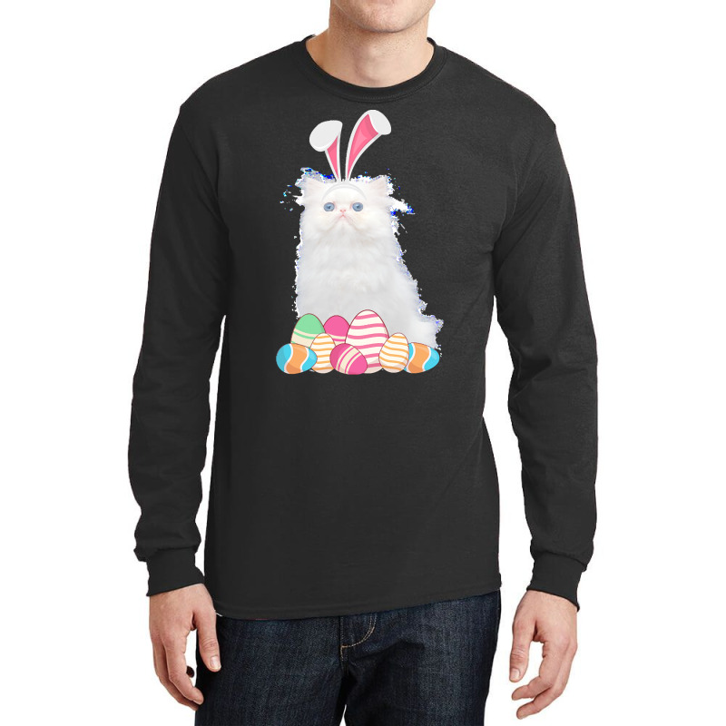 Easter Day T  Shirt Easter Cat Persian With Bunny Ears & Eggs Gift T Long Sleeve Shirts | Artistshot