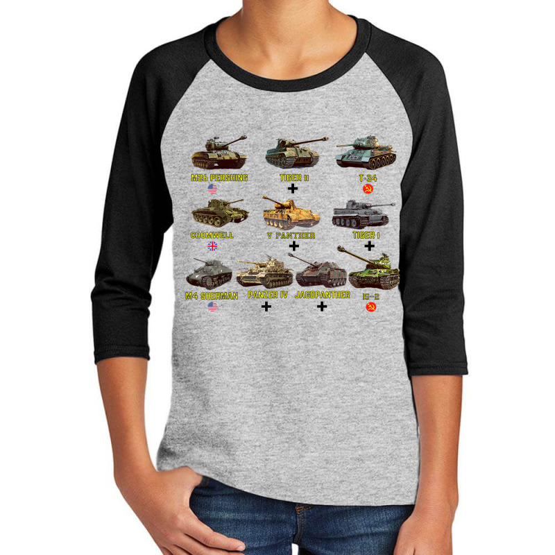 Top Ten Best Ww2 Tanks M4 Sherman Panzer Iv Tiger Ii T-34 Youth 3/4 Sleeve by RobertRayColton | Artistshot