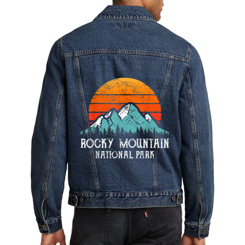 Retro Rocky Mountain National Park Distressed Rocky Mountain Men Denim Jacket | Artistshot