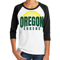 Groovy Eugene Green Yellow Old School Striped Eugene Oregon T Shirt Youth 3/4 Sleeve | Artistshot