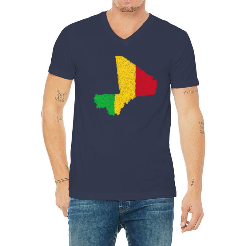 Mali Map Flag Drawing Line Art V-neck Tee | Artistshot