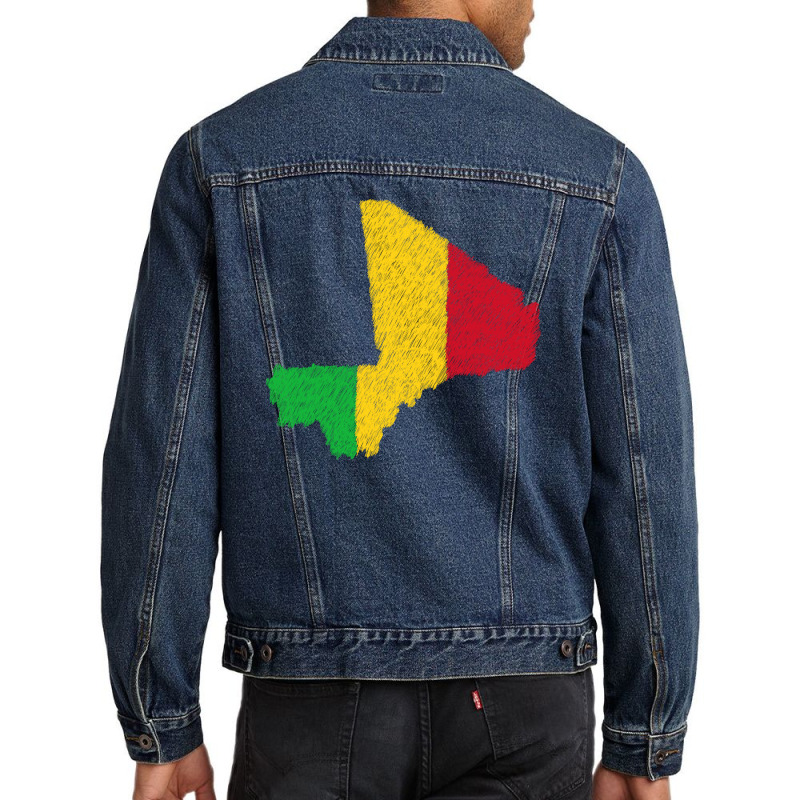 Mali Map Flag Drawing Line Art Men Denim Jacket | Artistshot