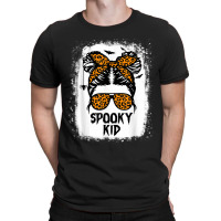 Spooky Kid Halloween Girls Youth Messy Bun Leopard T-shirt | Artistshot