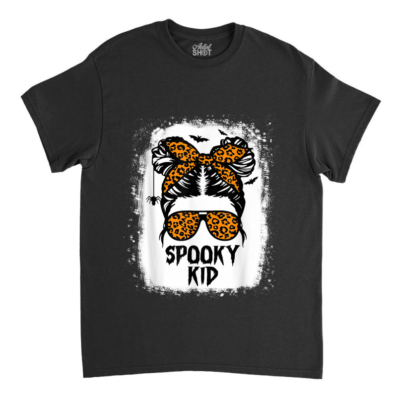 Spooky Kid Halloween Girls Youth Messy Bun Leopard Classic T-shirt | Artistshot