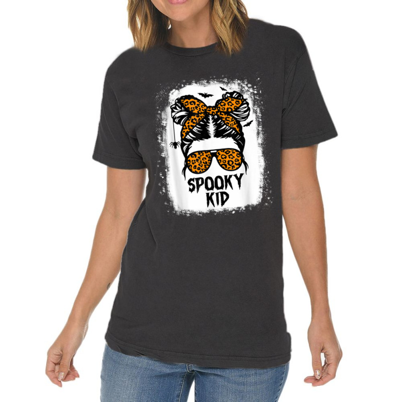 Spooky Kid Halloween Girls Youth Messy Bun Leopard Vintage T-shirt | Artistshot