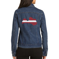 Latvia Map Flag Drawing Line Art Ladies Denim Jacket | Artistshot