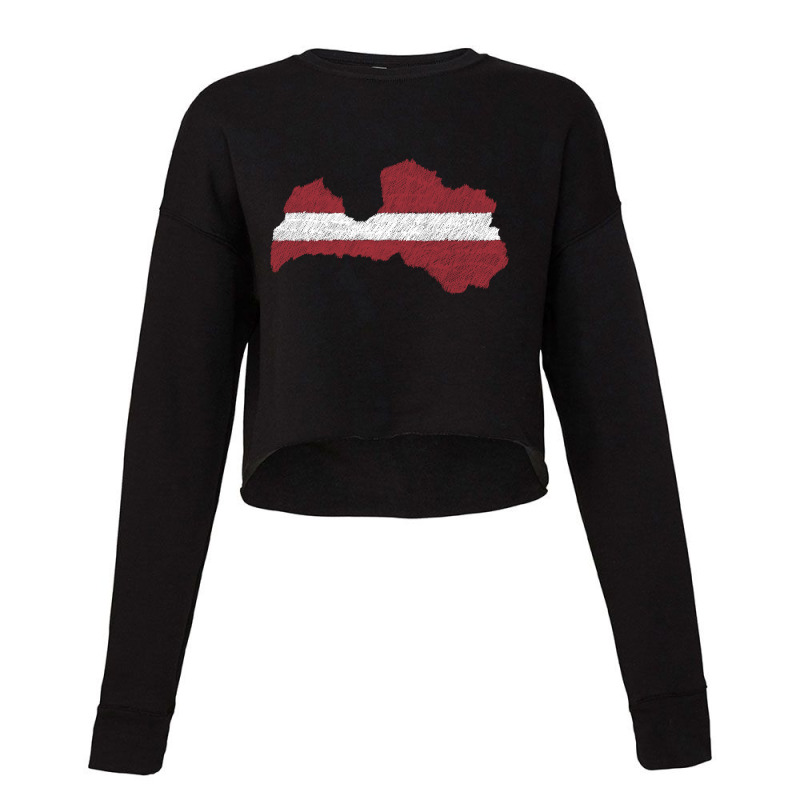 Latvia Map Flag Drawing Line Art Cropped Sweater by Erwin Saputra Art | Artistshot