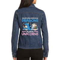 Somewhere Between Dragons And Unicorns Dragon Unicorn Ladies Denim Jacket | Artistshot