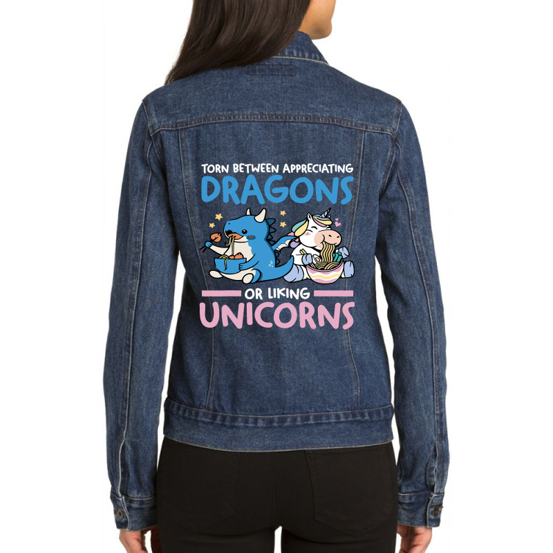 Somewhere Between Dragons And Unicorns Dragon Unicorn Ladies Denim Jacket by AURRADILLARD | Artistshot