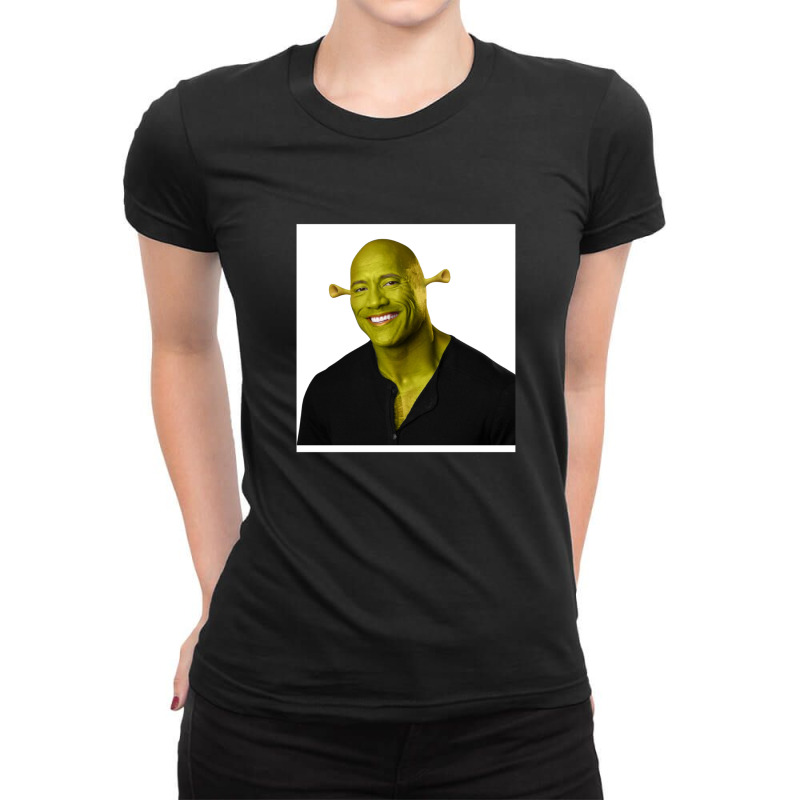 Shrek - Dwayne The Rock Johnson - Work Of Art 1.png Ladies Fitted T-Shirt by PamzieAdams | Artistshot