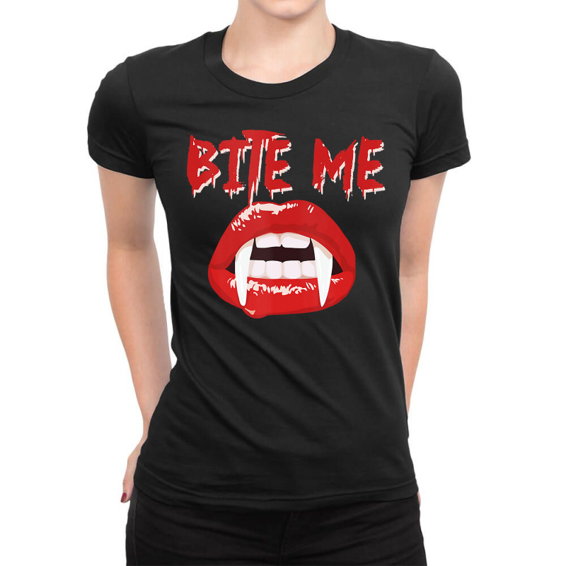 Bite Me Funny Halloween Vampire Bite Me Ladies Fitted T-Shirt by KimberleeWilson786 | Artistshot