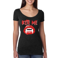 Bite Me Funny Halloween Vampire Bite Me Women's Triblend Scoop T-shirt | Artistshot