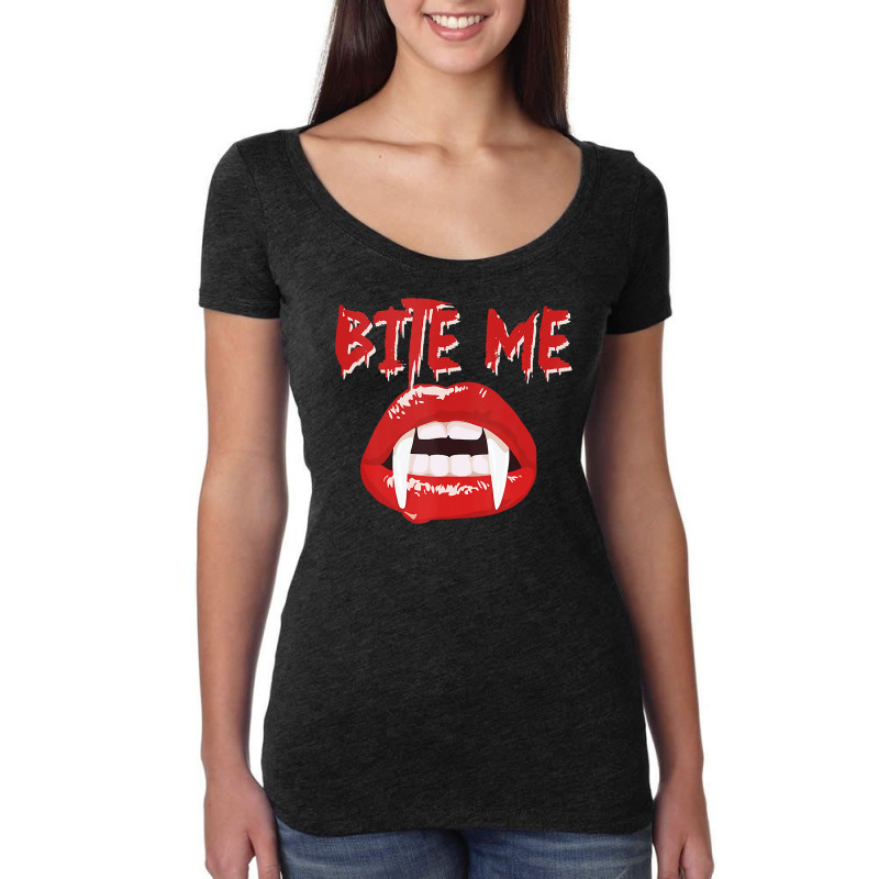 Bite Me Funny Halloween Vampire Bite Me Women's Triblend Scoop T-shirt by KimberleeWilson786 | Artistshot