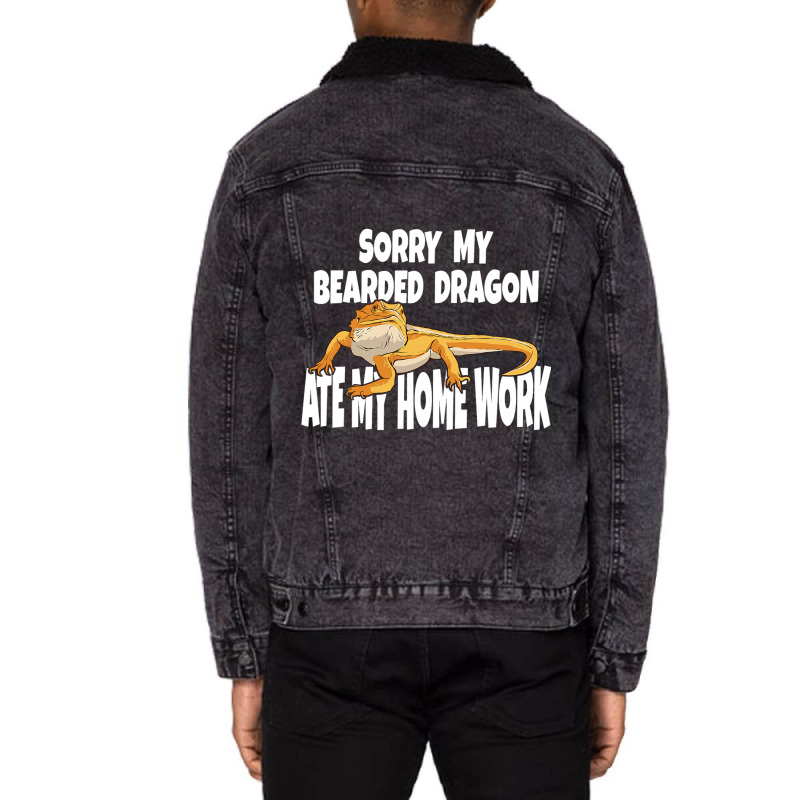 Sorry My Bearded Dragon Ate My Home Work Bearded Dragon Unisex Sherpa-Lined Denim Jacket by AURRADILLARD | Artistshot