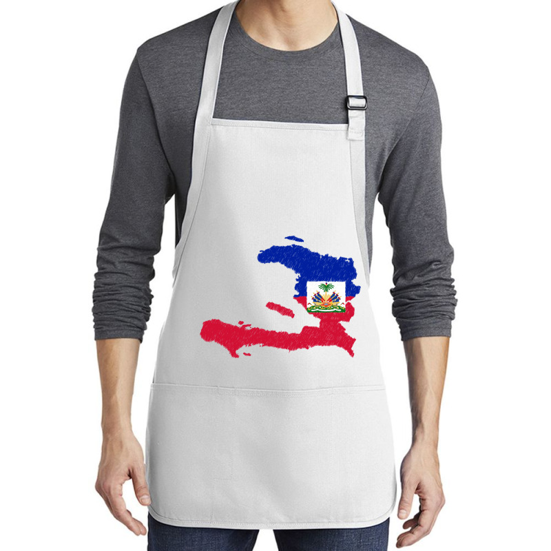 Haiti Map Flag Drawing Line Art Medium-length Apron | Artistshot