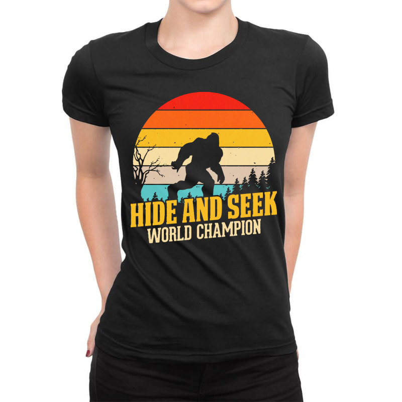 Bigfoot T  Shirt Retro Bigfoot Hide & Seek World Champion 3 Ladies Fitted T-Shirt by dmorissette903 | Artistshot