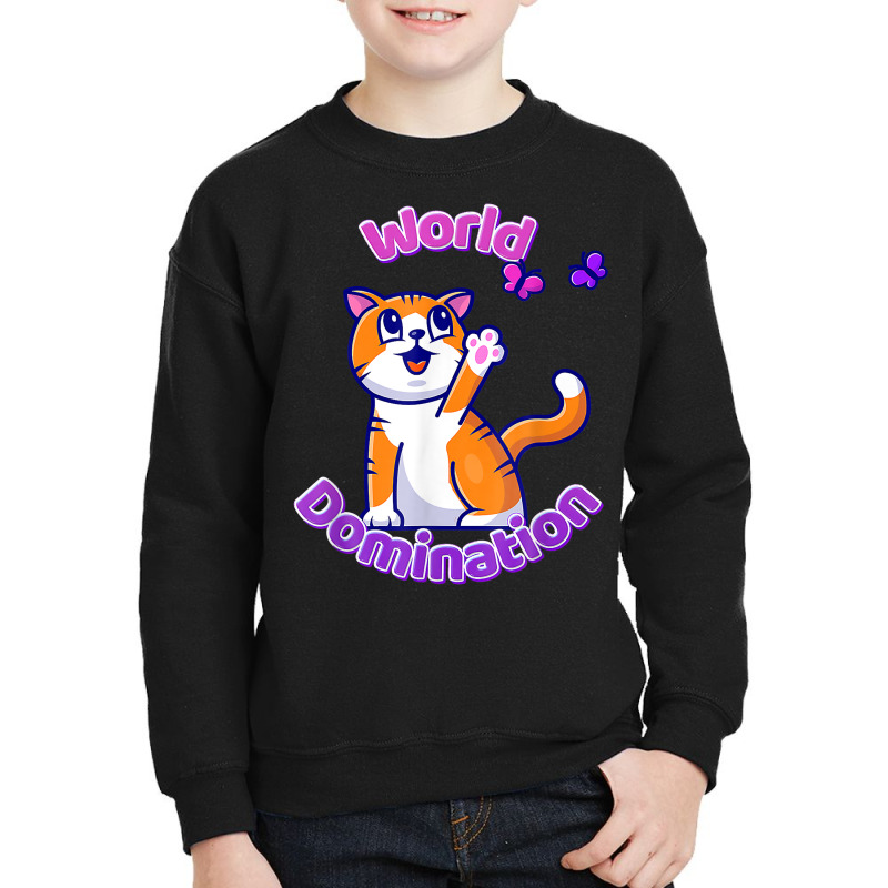 Cat And Butterflies World Domination Cute Colorful Cartoon T Shirt Youth Sweatshirt by alph0r9bang | Artistshot