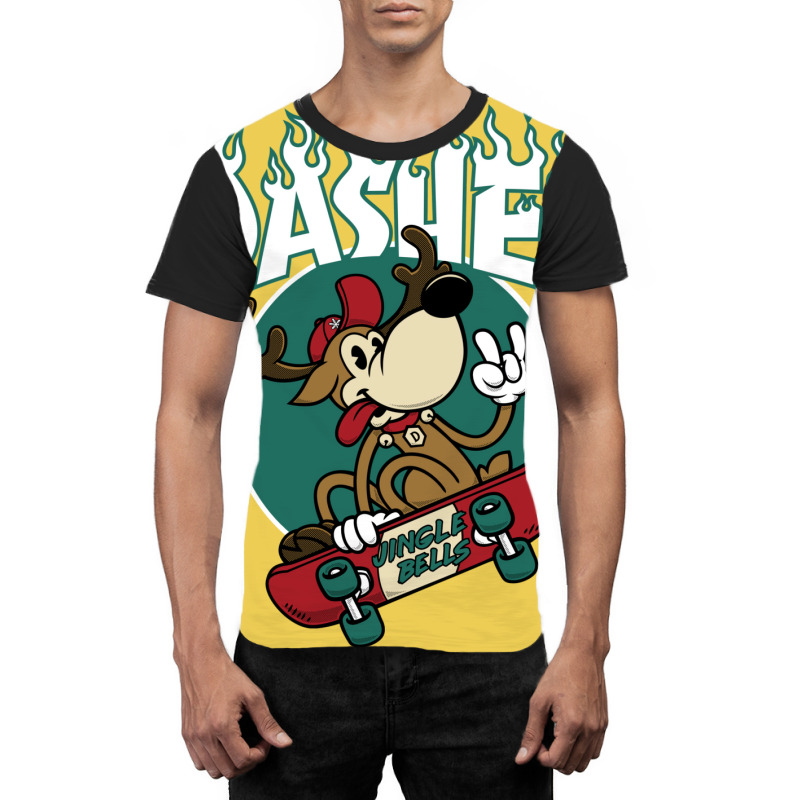 Dasher   Skateboarding Reindeer   Funny Xmas Cartoon Graphic T-shirt | Artistshot