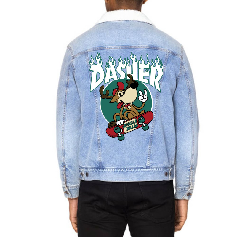 Dasher   Skateboarding Reindeer   Funny Xmas Cartoon Unisex Sherpa-lined Denim Jacket | Artistshot