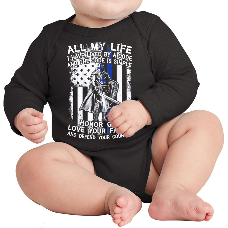 Honor God Love Family And Defend Your Country Crusader T Shirt Long Sleeve Baby Bodysuit | Artistshot