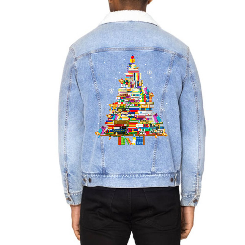 Christmas Library Tree Lights For Librarian And Book Lover T Shirt Unisex Sherpa-Lined Denim Jacket by chomibe | Artistshot