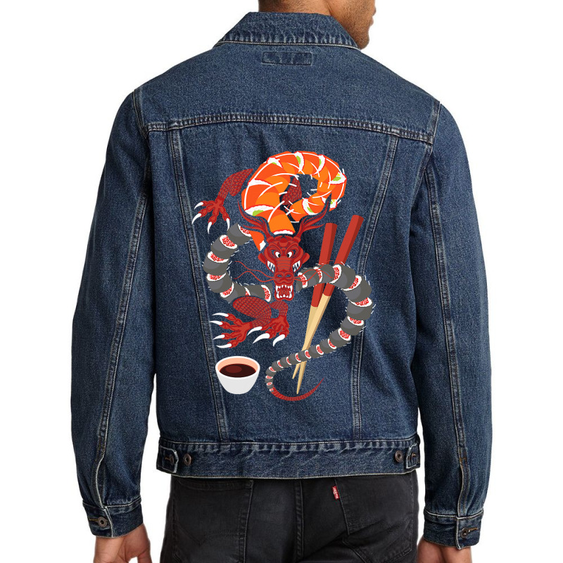 Sushi Dragon Anime Japan Japanese Cuisine Chef Food Lover Men Denim Jacket by AURRADILLARD | Artistshot