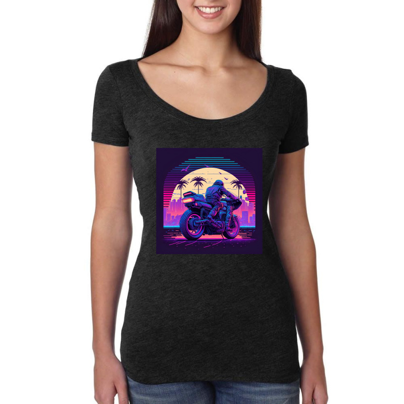 Motorcycle  Retro Synthwave Women's Triblend Scoop T-shirt by Agus Creative | Artistshot