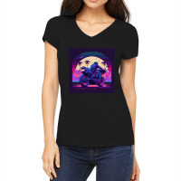 Motorcycle  Retro Synthwave Women's V-neck T-shirt | Artistshot