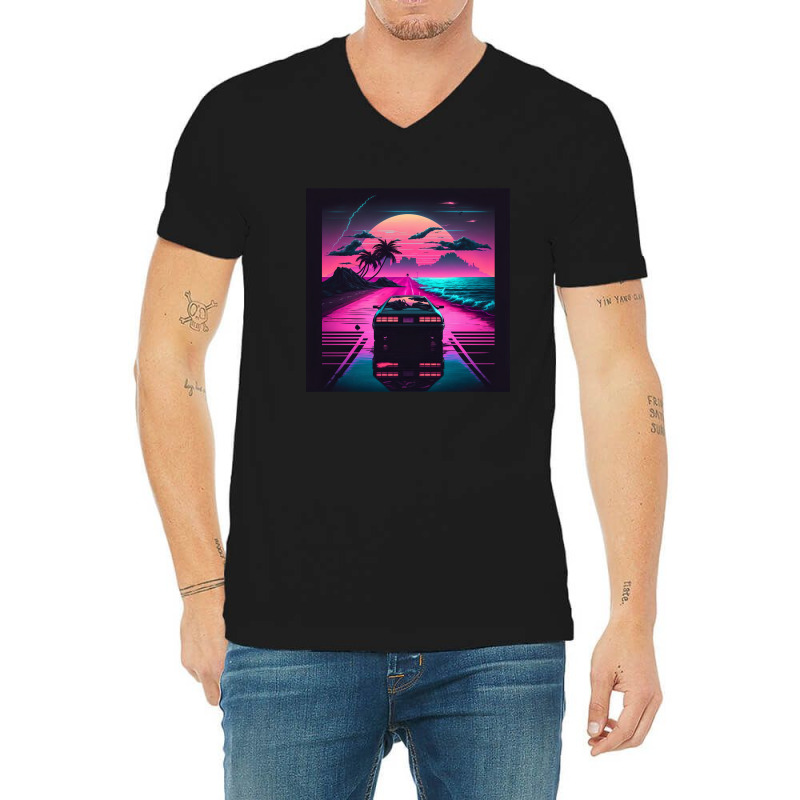 Car  Retro Synthwave V-Neck Tee by Agus Creative | Artistshot