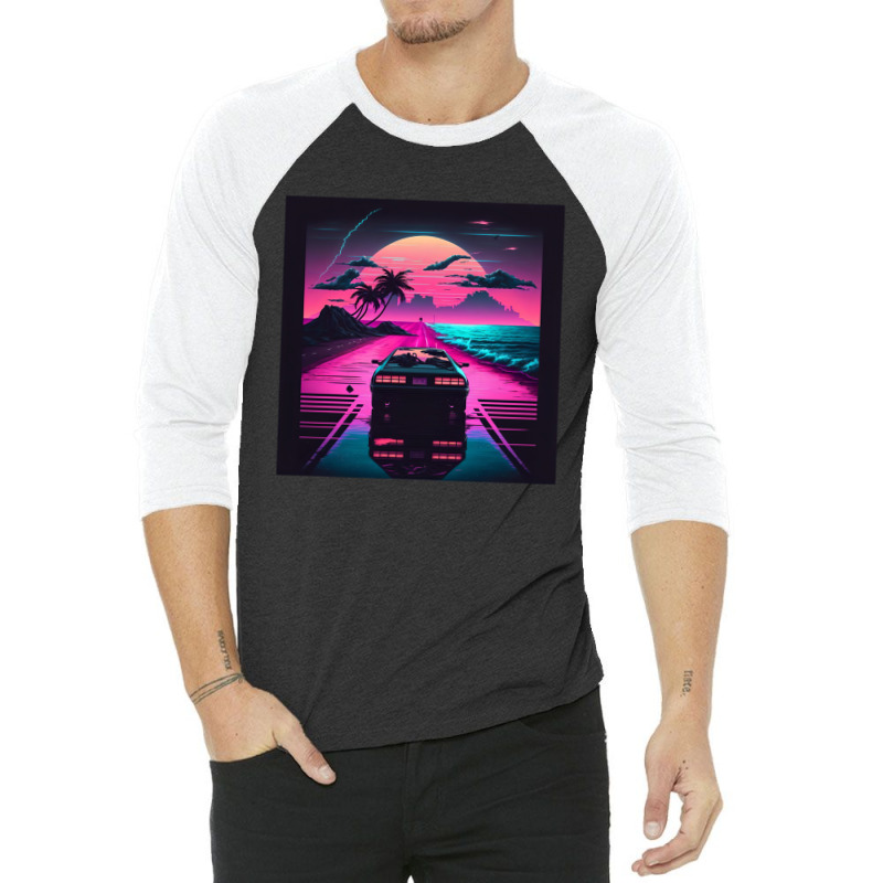 Car  Retro Synthwave 3/4 Sleeve Shirt by Agus Creative | Artistshot