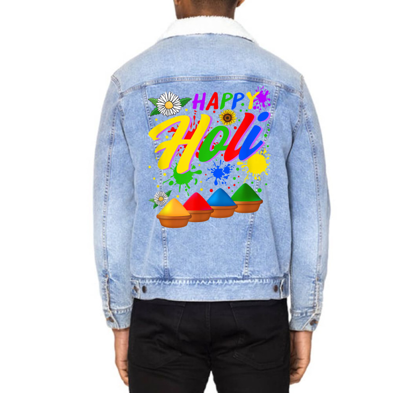 Happy Holi Festival Colors Festival Holi Festival Lover Holi T Shirt Unisex Sherpa-lined Denim Jacket | Artistshot