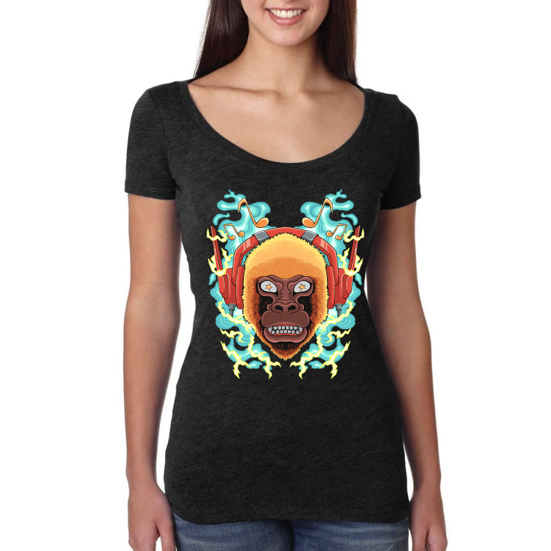 The Monkey Listens To Music Angry Ape Gorilla King Zoo Women's Triblend Scoop T-shirt by AURRADILLARD | Artistshot