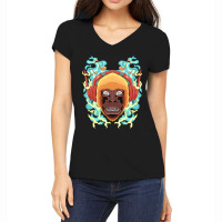 The Monkey Listens To Music Angry Ape Gorilla King Zoo Women's V-neck T-shirt | Artistshot