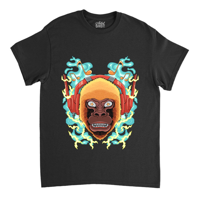 The Monkey Listens To Music Angry Ape Gorilla King Zoo Classic T-shirt by AURRADILLARD | Artistshot