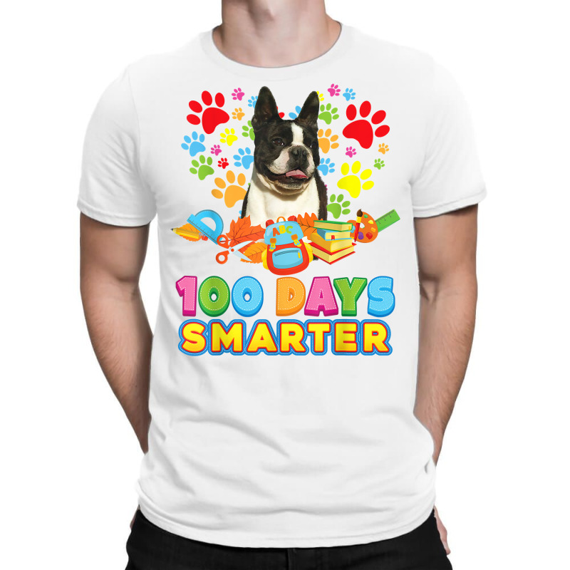 100 Days Smarter Boston Terrier Dog Paw Prints Heart 100th T Shirt T-shirt | Artistshot