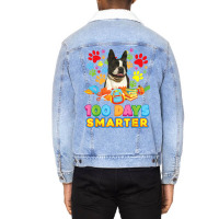 100 Days Smarter Boston Terrier Dog Paw Prints Heart 100th T Shirt Unisex Sherpa-lined Denim Jacket | Artistshot