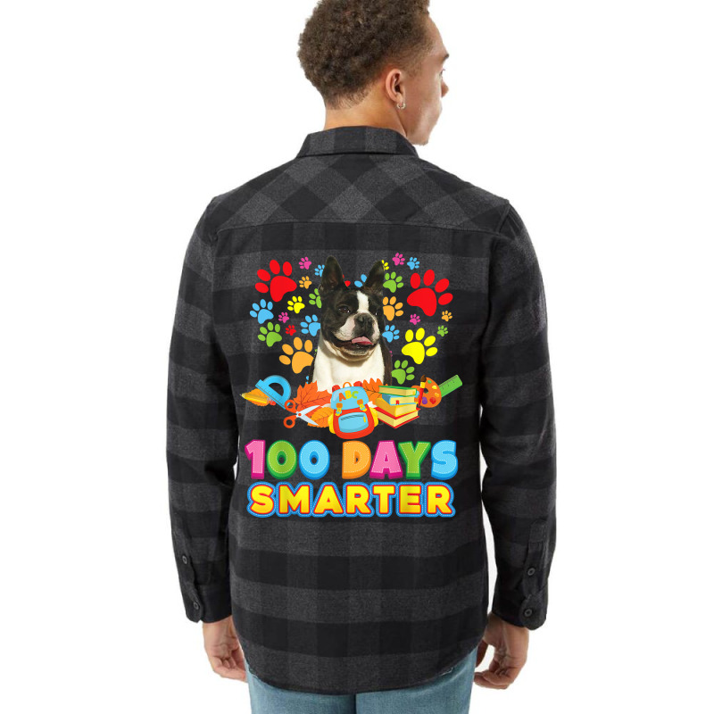 100 Days Smarter Boston Terrier Dog Paw Prints Heart 100th T Shirt Flannel Shirt | Artistshot