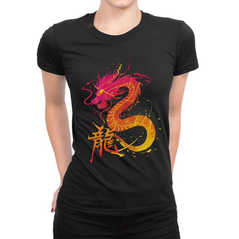 Traditional Chinese Dragon Ladies Fitted T-Shirt by AURRADILLARD | Artistshot