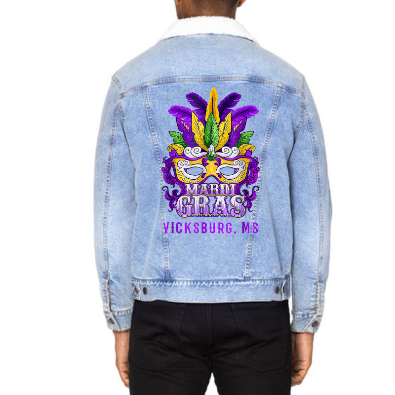 Mardi Gras Parade Vicksburg Mississippi Mask Feathers T Shirt Unisex Sherpa-Lined Denim Jacket by linbere | Artistshot