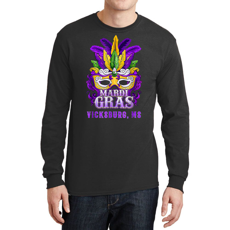 Mardi Gras Parade Vicksburg Mississippi Mask Feathers T Shirt Long Sleeve Shirts by linbere | Artistshot