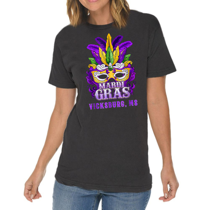 Mardi Gras Parade Vicksburg Mississippi Mask Feathers T Shirt Vintage T-Shirt by linbere | Artistshot