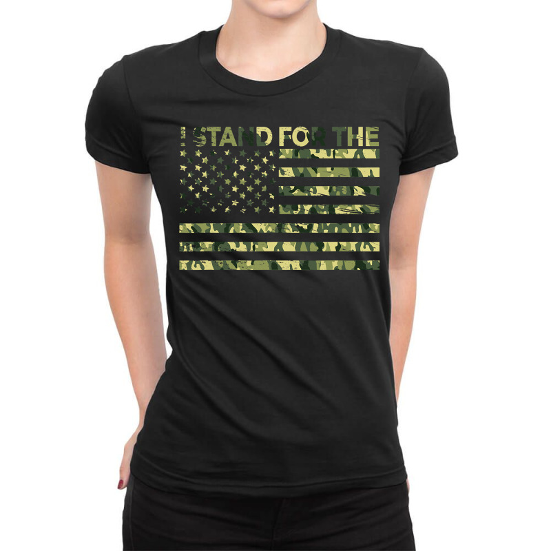 I Stand The Flag Camo Usa Flag Veteran Ladies Fitted T-Shirt by AdeArt | Artistshot