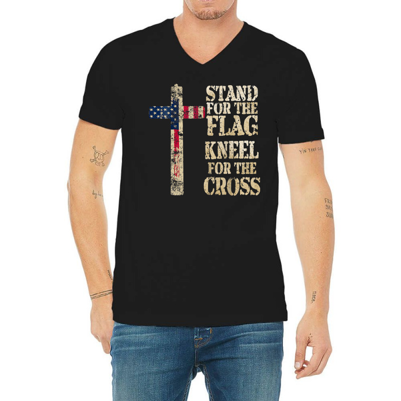 I Stand The Flag Kneel The Cross Us V-Neck Tee by AdeArt | Artistshot